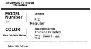 Detailed chart showing color options and 100% polyester fabric specs for jacket 618