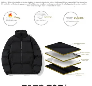 Detail view of the 4-layer thermal structure and windproof fabric on this men's winter jacket