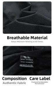 Detail of breathable honeycomb mesh fabric and 100% polyester care label for casual jacket