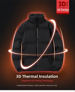 Detail of men black winter puffer jacket featuring ergonomic 3D cutting and thermal locking