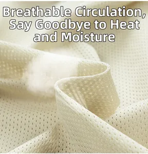 Close-up of beige breathable mesh fabric with honeycomb structure for ventilation