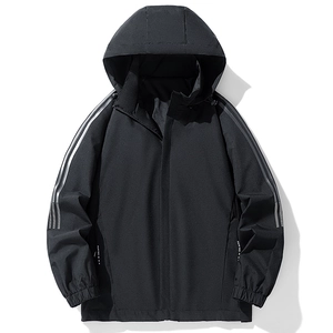 Men's Sporty Hooded Jacket 100% Polyester Windproof Waterproof Outerwear Detachable Hood Contrast Stripes Windbreaker For Men