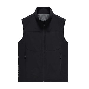 Men Outdoor Multi-Pocket Fishing Vest Quick Dry Stand Collar Breathable Mesh Lining Utility Waistcoat For Hiking Sports