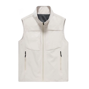 Men's lightweight multi-pocket quick-dry fishing vest in light beige for outdoor activities