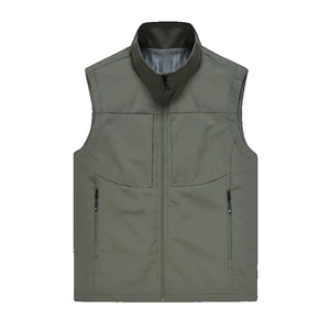 Men's outdoor multi-pocket quick-dry fishing vest in olive green with breathable mesh lining