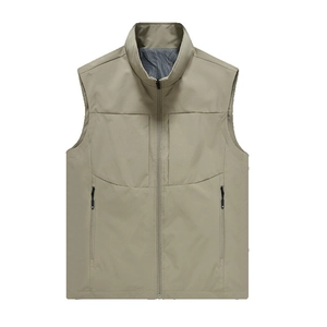 Men's outdoor multi-pocket quick-dry khaki utility fishing vest with mesh lining