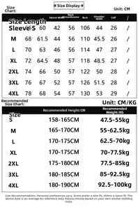 Detailed size chart for outdoor jacket showing chest, length, and height recommendations