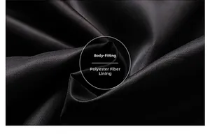 Detail view of smooth black polyester lining with soft texture and refined weave