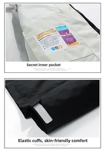 Detail of waterproof jacket featuring hidden mesh inner pocket and adjustable velcro cuffs