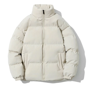 Men's winter thick stand collar padded jacket in off-white with loose puffer style fit