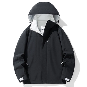 Men Outdoor Shell Jacket Windproof Waterproof Hooded Cargo Jacket For Hiking Casual Sporty Lightweight Coat