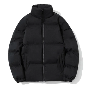 Men's winter puffer jacket with stand collar and quilted warm padding in matte black