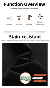 Detail of waterproof windbreak fabric with triple-layer thermal material on jacket