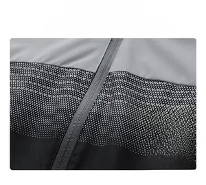 Detail showing durable anti-scratch fabric and high-quality zipper of the men's jacket