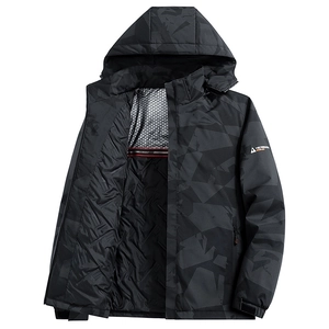 Giacca con Cappuccio Mimetica Ispessita con Fodera in Grafene da Uomo Impermeabile Antivento Outdoor Cappotto Invernale Imbottito