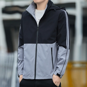 Men's Color Block Hooded Jacket Windproof Polyester Waterproof Lightweight Outdoor Casual Sporty Windbreaker Coat For Men