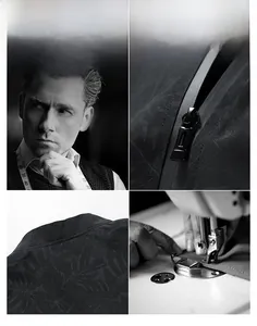 Detailed close-up of premium zipper hardware and dark tropical leaf pattern fabric