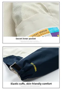 Detail of jacket showing secure inner pocket, mesh lining and adjustable velcro cuffs
