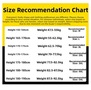 Size chart showing height and weight recommendations from M to 5XL for men's casual jacket