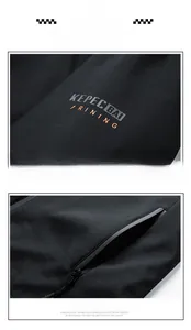 Detail of printed lettering and hidden zipper pocket on men's sport utility jacket