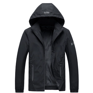 Men Hooded Jacket Windproof Polyester Fleece Warm Outdoor Casual Top Solid Color Korean Style Sporty Zipper Outerwear