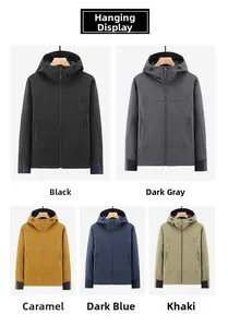 Dettaglio delle giacche softshell impermeabili da uomo in cinque colori con cappucci