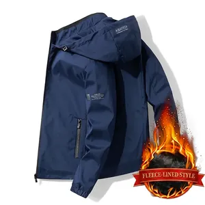 Men's slim fit navy hooded winter jacket with fleece lining and windproof fabric