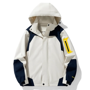 Outdoor Color Block Hooded Jacket Waterproof Windproof Breathable Hiking Jacket Lightweight Sportswear For Unisex Fashion Casual Top