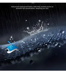 Macro view of water-repellent hooded jacket fabric with technical waterproof texture