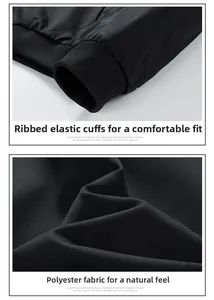 Detail of black jacket with ribbed elastic cuffs and polyester fiber fabric texture