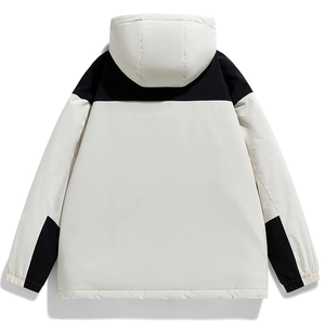 Giacca termica antivento da uomo con cappuccio e design a contrasto bianco e nero