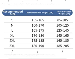 Size chart for hooded jacket showing recommended height and weight across S to 3XL sizes