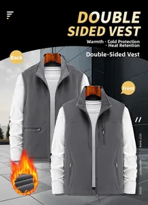 Detail of reversible men's fleece vest showing windproof shell and warm fleece lining