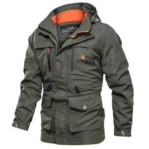 Men Outdoor Tactical Jacket Hooded Windproof Wear Resistant Casual Cargo Outerwear Breathable Windbreaker For Hiking Travel