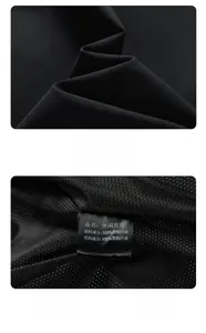 Macro detail of breathable mesh lining and 100% polyester fabric on a black sports jacket