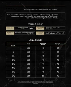 Size chart for casual multi-pocket fishing vest showing polyester fabric and M-6XL dimensions