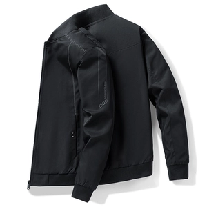Men Casual Bomber Jacket Lightweight Windproof Stand Collar Full Zip Outerwear Long Sleeve Ribbed Cuffs Coat For Spring Autumn Daily Wear