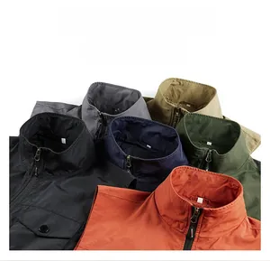 Multi-pocket fishing vests in six colors with stand collar and zipper detail