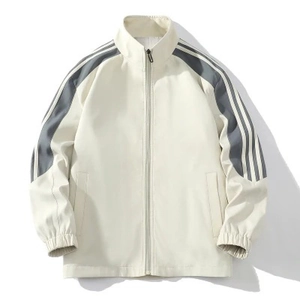 Sportjacke für Herren in Off-White mit Stehkragen und kontrastierenden Streifen am Ärmel