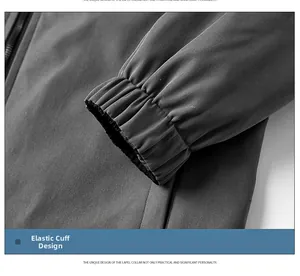 Vue macro détaillée du design du poignet élastique d'une veste décontractée gris foncé