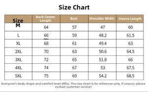 Detailed size chart for men's bomber jacket showing chest, shoulder and sleeve measurements
