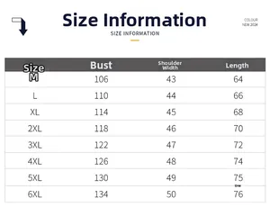 Detailed size chart for men's fleece vest showing chest and length from M to 6XL