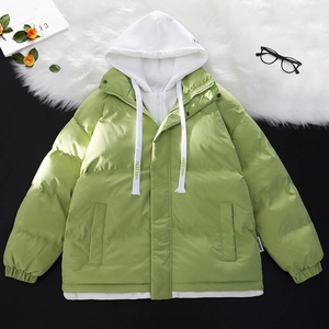 Giacca Imbottita in Cotone Unisex Finto Due Pezzi con Cappuccio Invernale Ispessita Calda Antivento Casual Streetwear Giapponese Cappotto Top