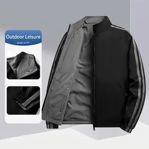 Veste Homme Réversible Col Montant Doublée Polaire Coupe-vent Décontracté Fermeture Éclair Manteau Sportif Extérieur