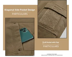 Detail of arm flap pocket with velcro and side hand pocket on brown cotton bomber jacket