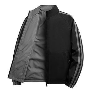 Veste réversible pour homme avec col montant en noir et gris, design coupe-vent zippé