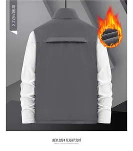 Rear view of men's fleece-lined work vest showing thermal cotton material and stand collar