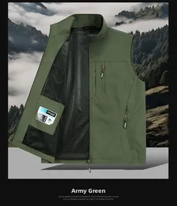 Close-up of army green tactical vest showing breathable black mesh lining and front pockets