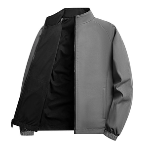 Veste décontractée réversible à col montant pour homme, manteau coupe-vent gris foncé