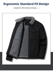 Detailed macro view of gray sherpa fleece lining inside a black suede jacket for men